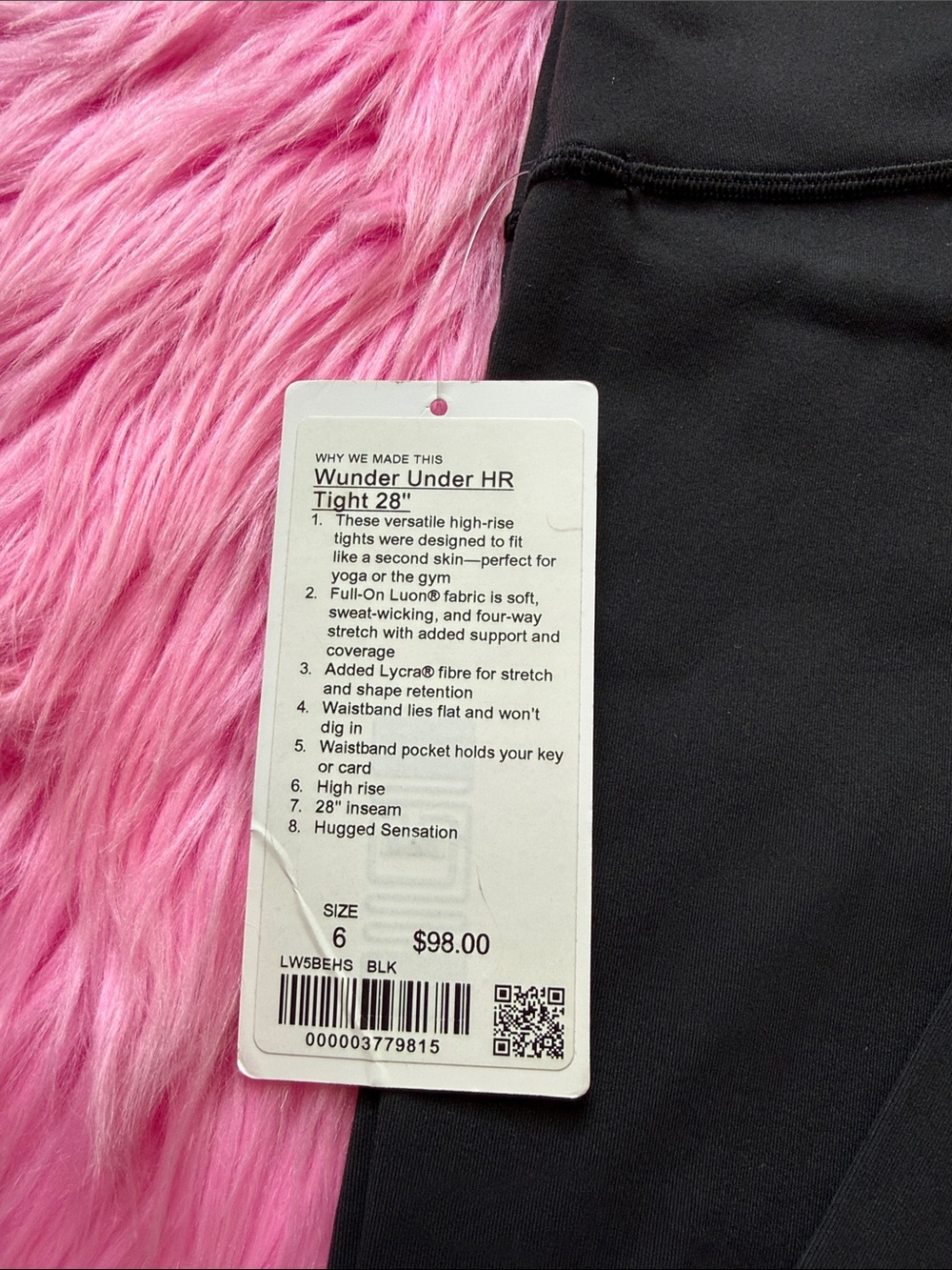 Lululemon Size 6 Wunder under HR 28” black, luon NWT - Picture 2 of 2